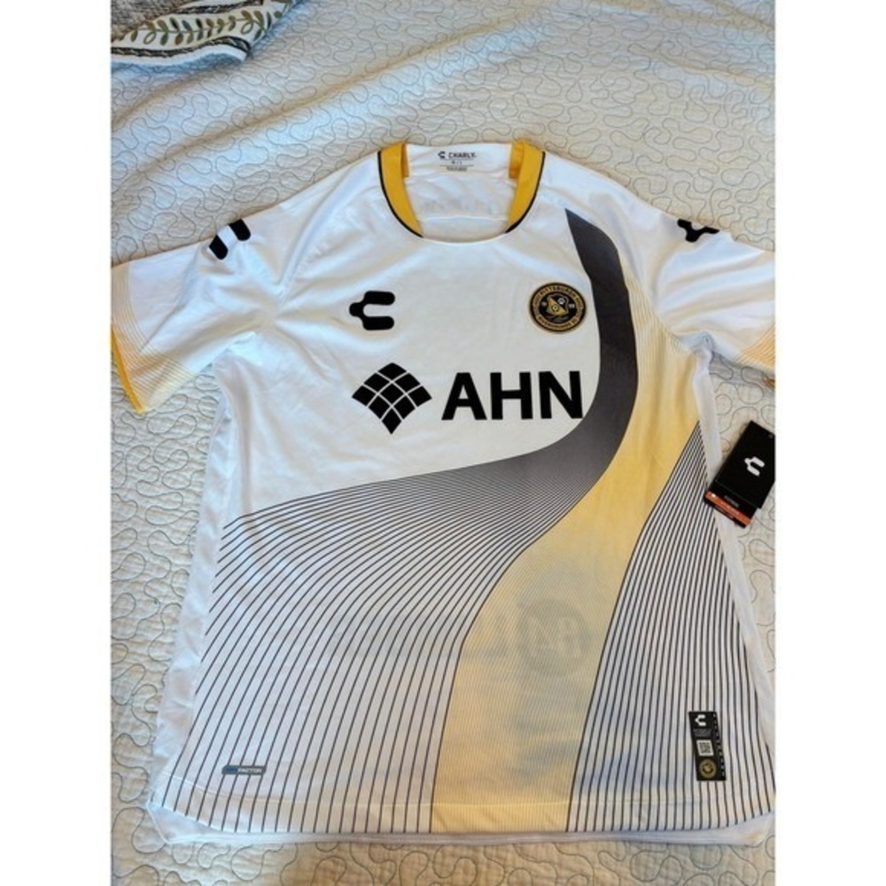 Charly Soccer Jersey Adult G/L White Yellow AHN 84 Lumber New Tag‎